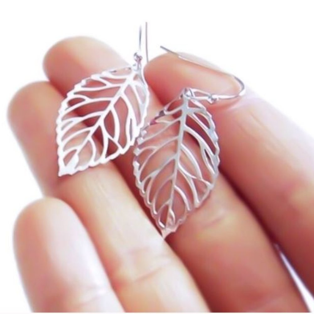 💕Handmade Silver Filigree Leaf Earrings